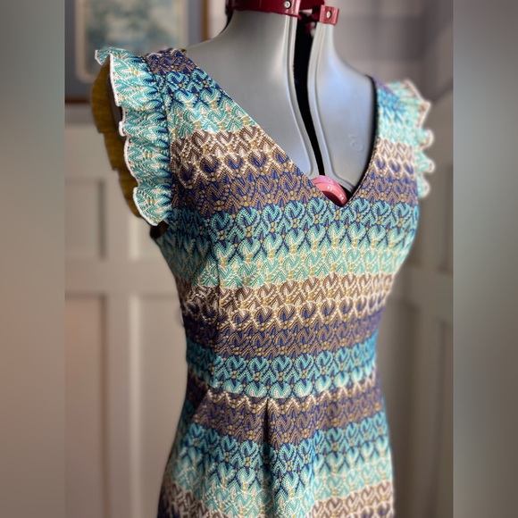 Anthropologie Tabitha Blue and Cream Knit Mini Dress Size 6 - Picture 8 of 13